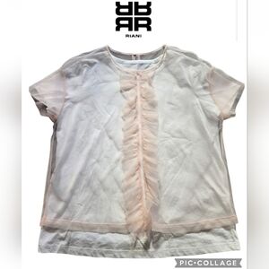 NWOT Riani White and Pink Cotton Ruffle Top Sz 12 Us